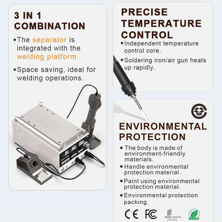 Baku BA-909D+ 750W 3 in 1 Hot Air Soldering Station Screen Remover for Mobile Phone US Plug 110V