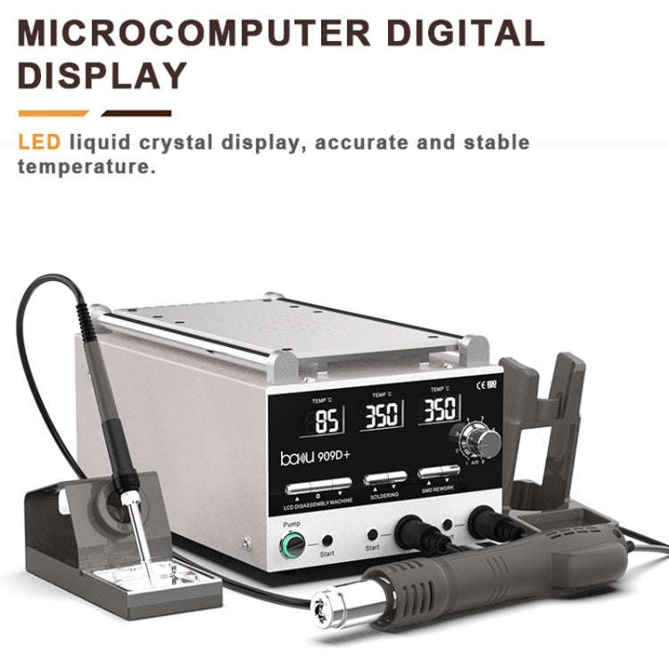 Baku BA-909D+ 750W 3 in 1 Hot Air Soldering Station Screen Remover for Mobile Phone US Plug 110V