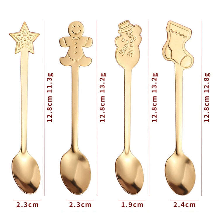 4pcs /Pack Christmas Stainless Steel Spoon Tableware Gift Set, Color: Silver Christmas Box