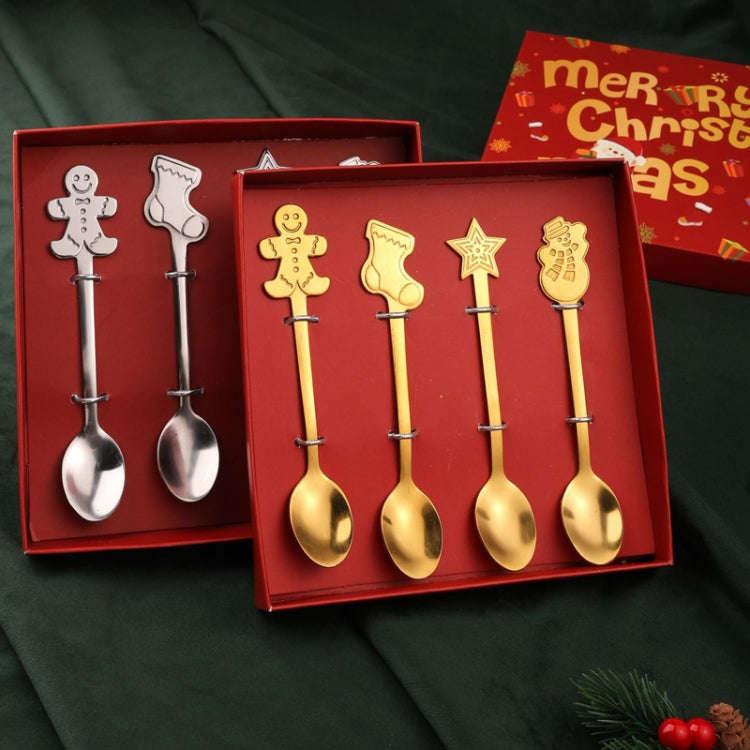 4pcs /Pack Christmas Stainless Steel Spoon Tableware Gift Set, Color: Silver Christmas Box