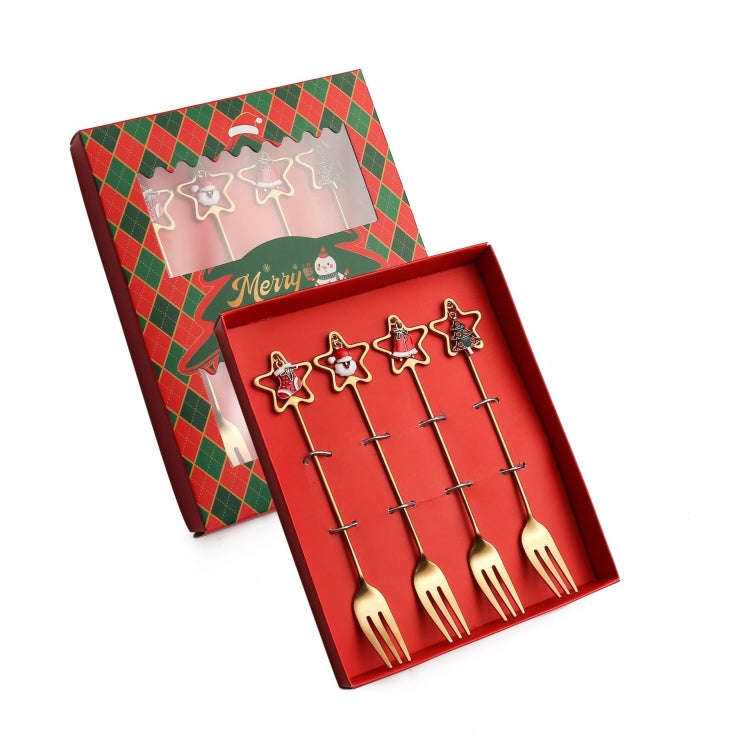 4pcs /Pack Christmas Stainless Steel Spoon And Fork Star Pendant Cutlery Gift Set, Specification:...