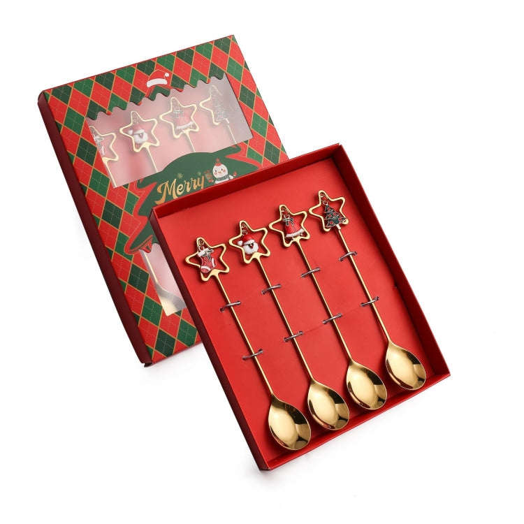 4pcs /Pack Christmas Stainless Steel Spoon And Fork Star Pendant Cutlery Gift Set, Specification:...