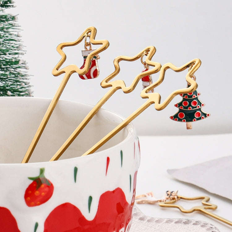 6pcs /Pack Christmas Stainless Steel Spoon And Fork Cutlery Gift Set, Style: 410 Pentagram+Green Box