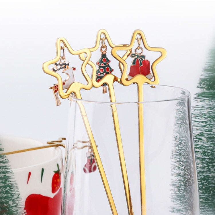6pcs /Pack Christmas Stainless Steel Spoon And Fork Cutlery Gift Set, Style: 304 Pentagram+Green Box