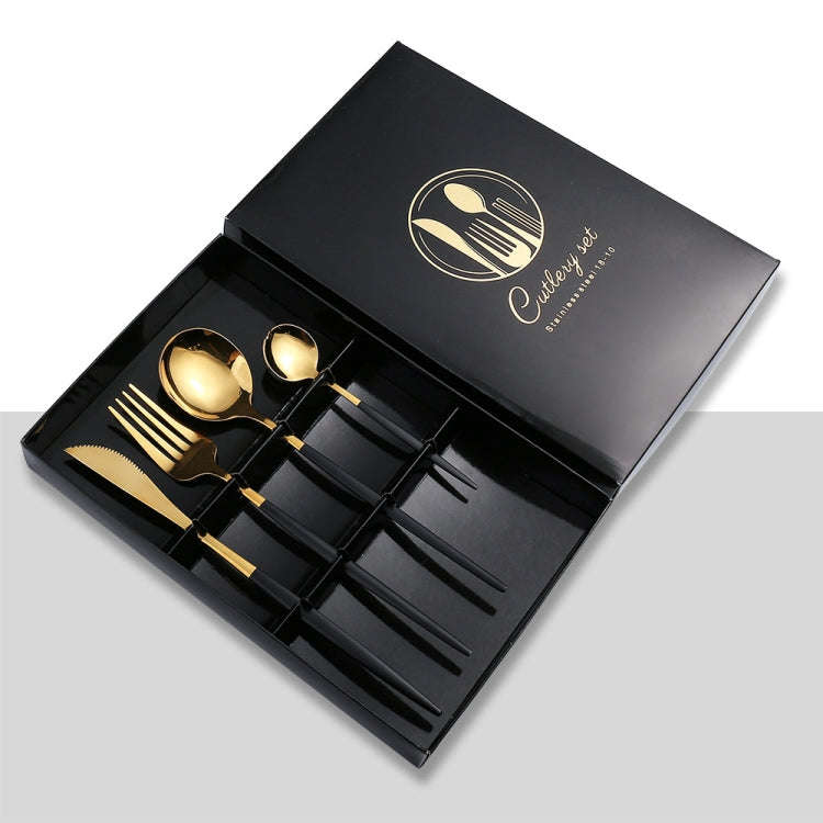 4pcs /Pack Stainless Steel Glossy Mirror Flatware Gift Set, Style: With Tea Spoon (Black Golden)