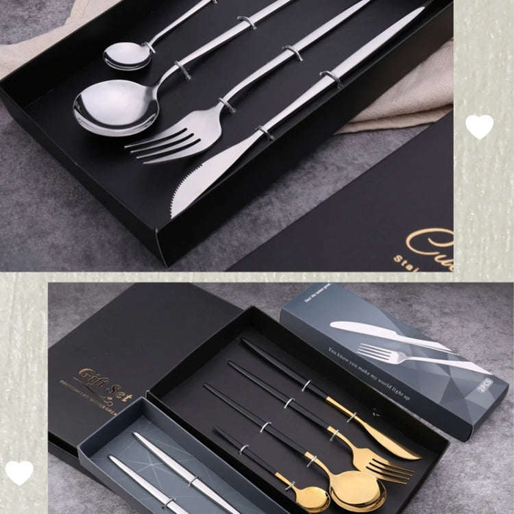 4pcs /Pack Stainless Steel Glossy Mirror Flatware Gift Set, Style: With Tea Spoon (Titanium)