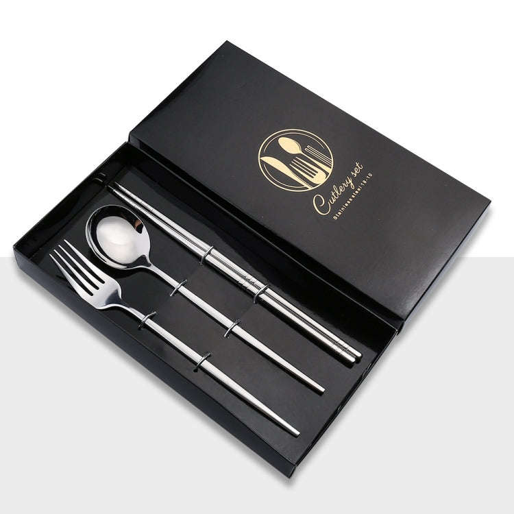 3pcs /Pack Stainless Steel Glossy Mirror Flatware Gift Set, Style: With Chopsticks (Silver)