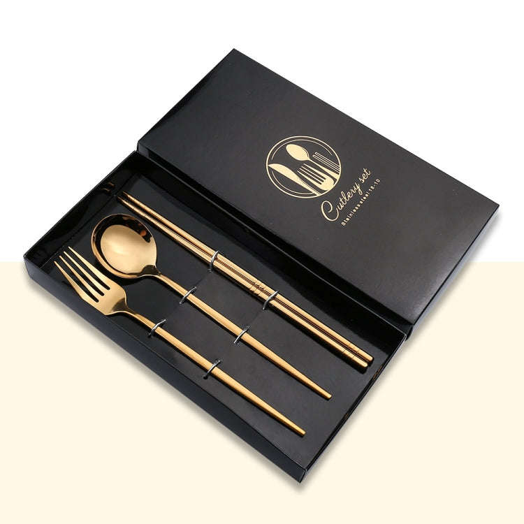 3pcs /Pack Stainless Steel Glossy Mirror Flatware Gift Set, Style: With Chopsticks (Titanium)