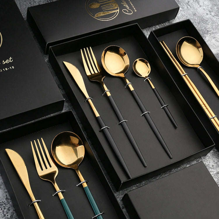 3pcs /Pack Stainless Steel Glossy Mirror Flatware Gift Set, Style: With Chopsticks (Silver)
