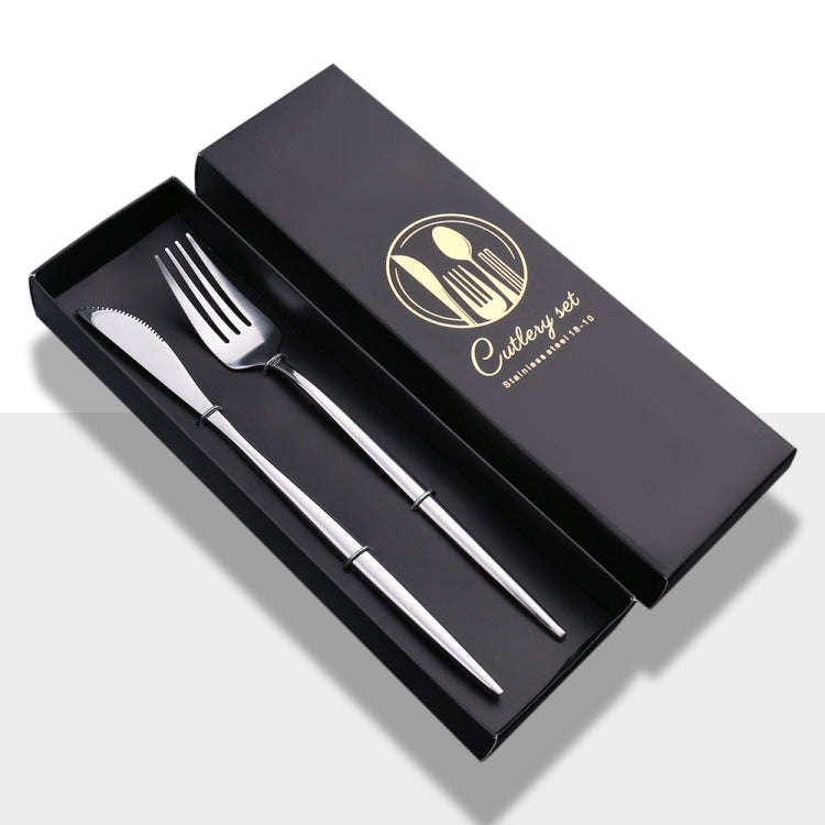 2pcs /Pack Stainless Steel Glossy Mirror Flatware Gift Set, Style: Knife Fork (Silver)