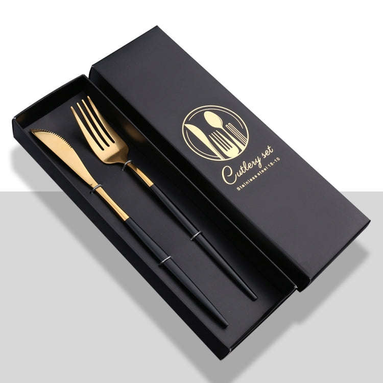 2pcs /Pack Stainless Steel Glossy Mirror Flatware Gift Set, Style: Knife Fork (Black Golden)