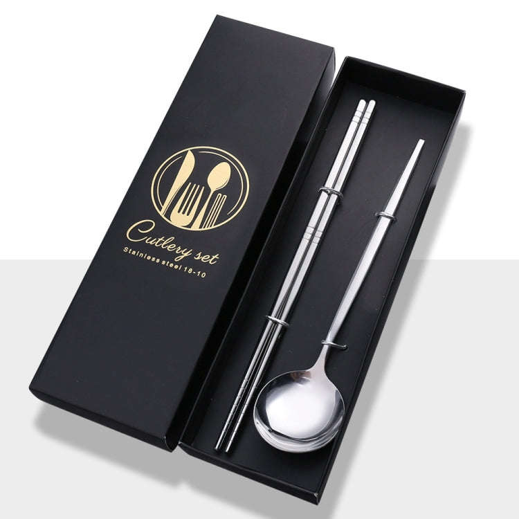 2pcs /Pack Stainless Steel Glossy Mirror Flatware Gift Set, Style: Spoon Chopsticks (Silver)