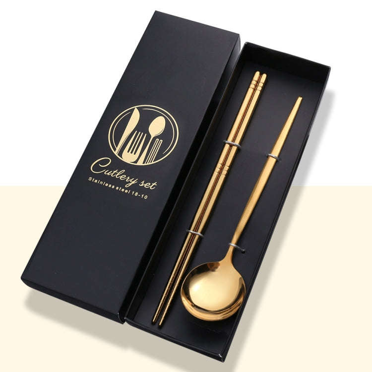 2pcs /Pack Stainless Steel Glossy Mirror Flatware Gift Set, Style: Spoon Chopsticks (Titanium)