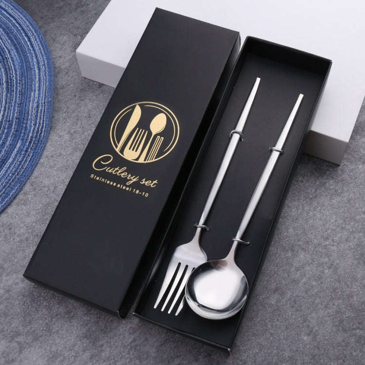 2pcs /Pack Stainless Steel Glossy Mirror Flatware Gift Set, Style: Spoon Fork (Silver)
