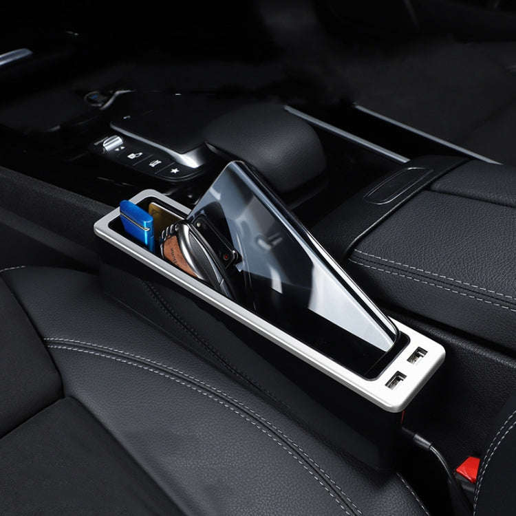 Car Seat Gap Storage Box with 2 USB Charging Port, Color:  Principal Driver Silver