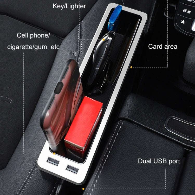 Car Seat Gap Storage Box with 2 USB Charging Port, Color:  Principal Driver Silver