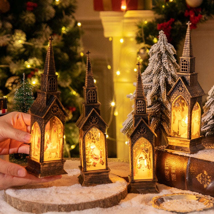 Christmas Decoration Lamps Church Shape Night Light Electronic Candle Candlelight, Style: Elk