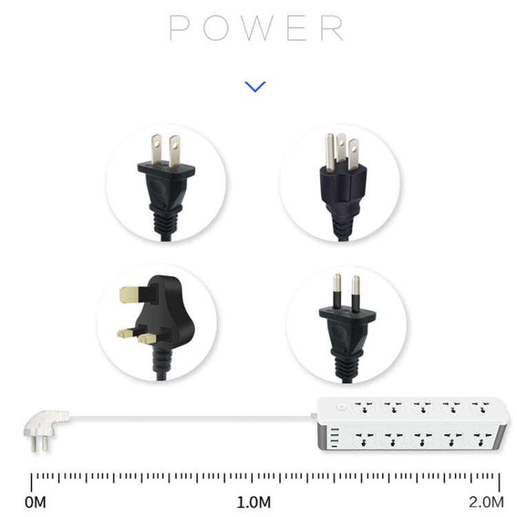 D15 2m 3000W 10 Plugs + PD + 3-USB Ports Vertical Socket With Switch, Specification: Two-pin US Plug