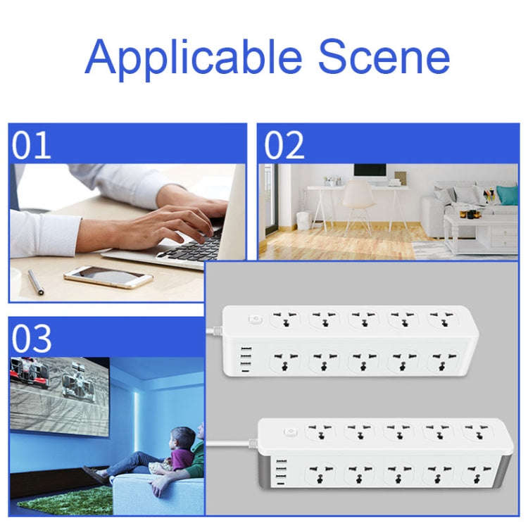 D15 2m 3000W 10 Plugs + PD + 3-USB Ports Vertical Socket With Switch, Specification: Two-pin US Plug