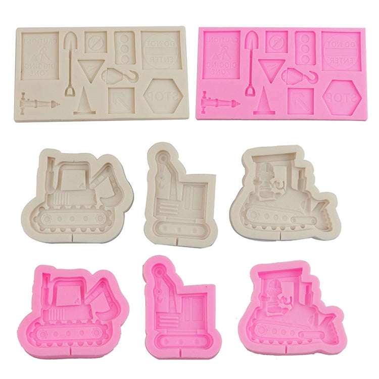 Cartoon Construction Site Tools Engineering Car Cake Decoration Molds, Specification: MK-3056 (Pink)