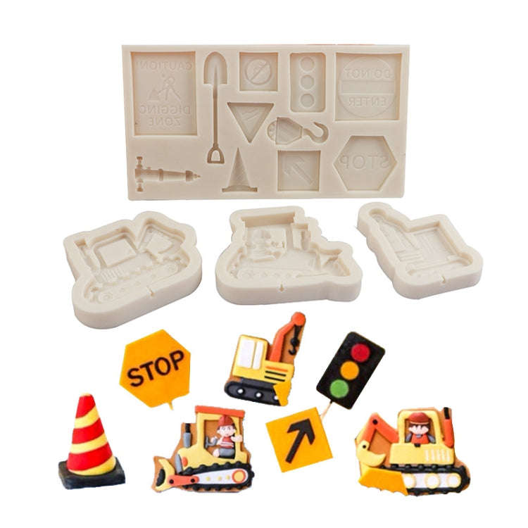 Cartoon Construction Site Tools Engineering Car Cake Decoration Molds, Specification: MK-3056 (Pink)