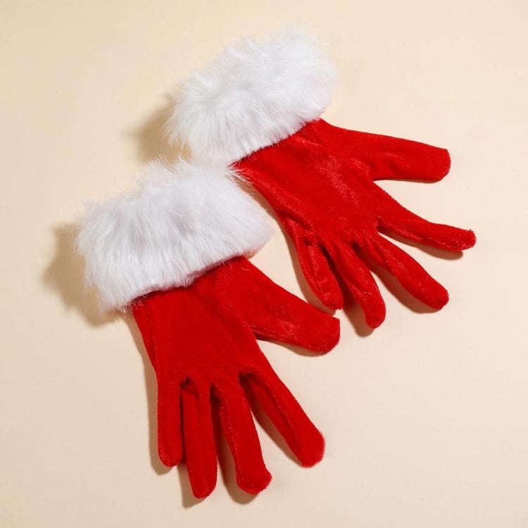 Christmas Day Gala Performance Gloves Short Blind Velvet Wool Warm Gloves(Red)