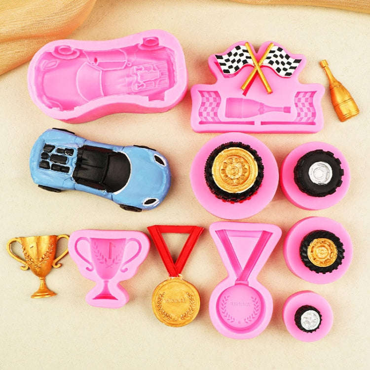 Sports Car Trophy Medal Tire Silicone Mold Glue Plaster Candle Baking Decorative Mold, Specificat...