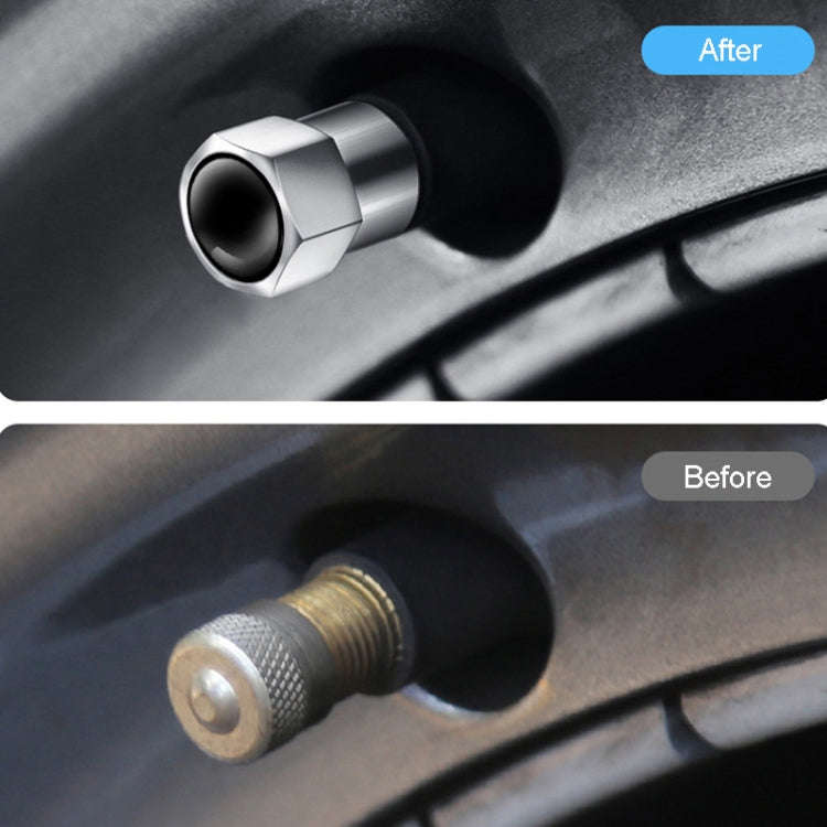 4pcs /Set Hexagonal Metal Tire Valve Caps Automobile Universal Modified Valve Covers(Black)