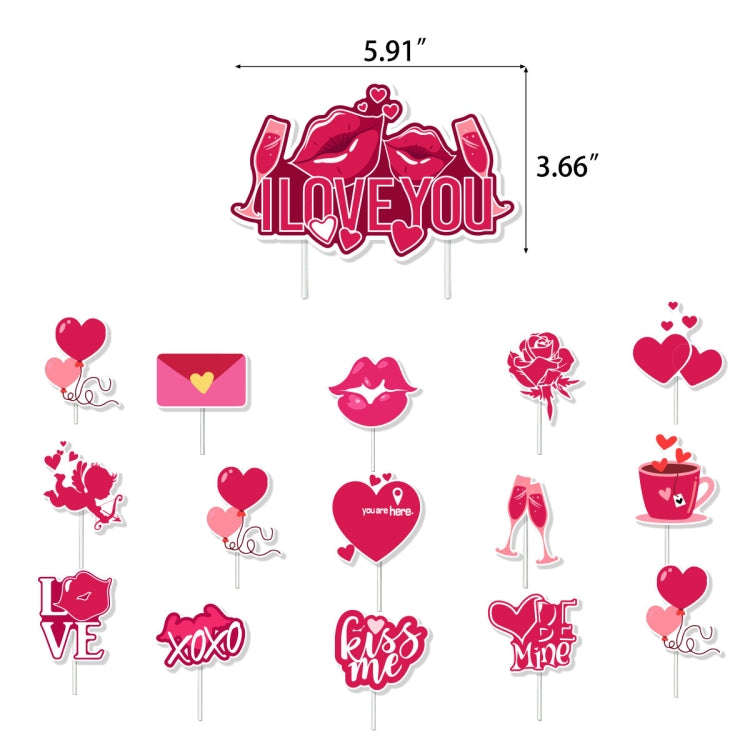 Valentines Day Party Decoration Set 1 Banner +20pcs Latex Balloons+ 16pcs Cake Topper