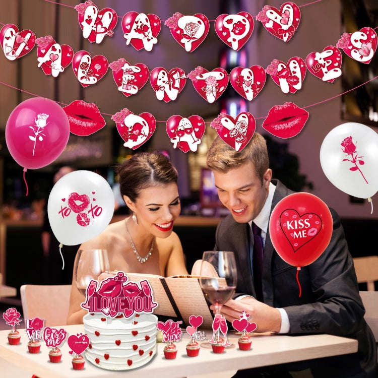 Valentines Day Party Decoration Set 1 Banner +20pcs Latex Balloons+ 16pcs Cake Topper