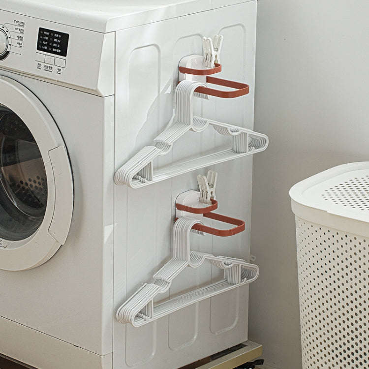 Double Layer Punch Free Wall Clothes Hanger Hooks Storage Organiser Rack(Gray)