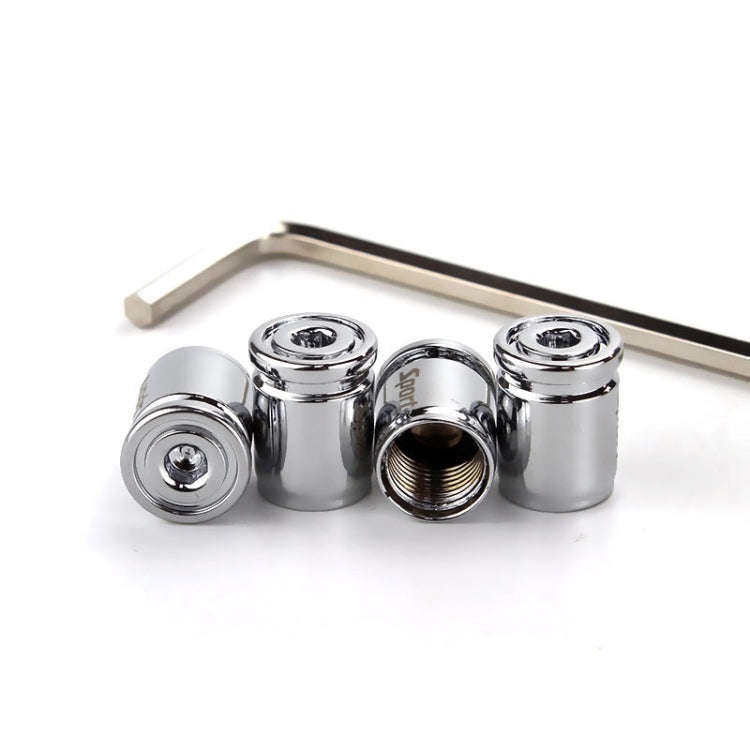4pcs /Set Sport Anti-Theft Car Tire Valve Caps Universal Valve Cover With Wrench(Silver)