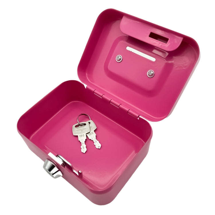 Portable Metal Safe Cash Box Piggy Bank Money Organizer with Key(Small Pink)