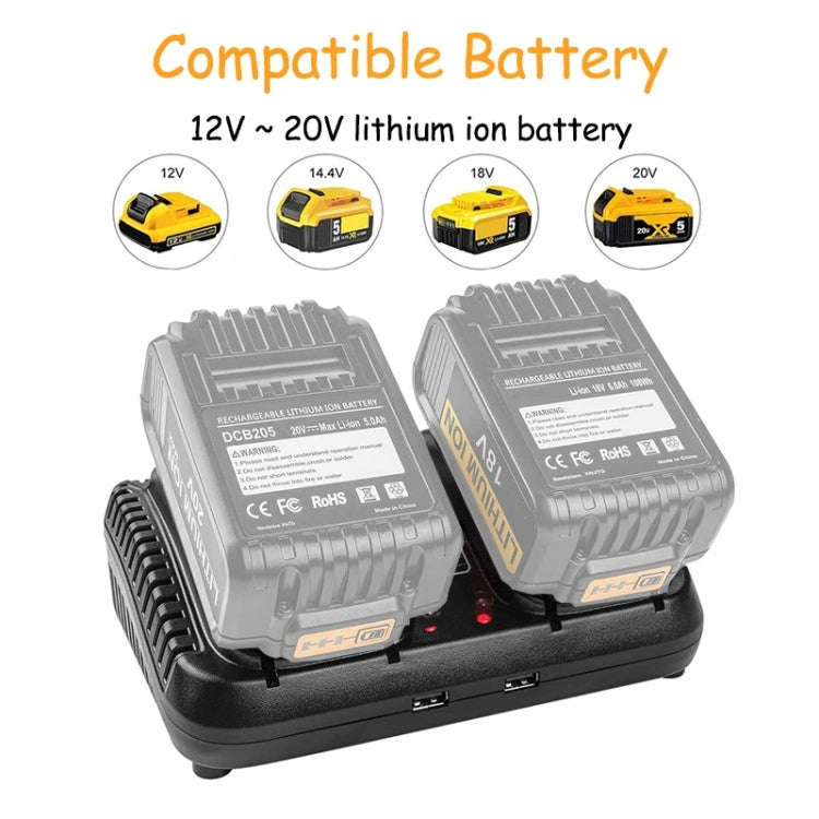 DCB102 For DeWalt 10.8V-20V Lithium Battery Dual Charger, Plug: US
