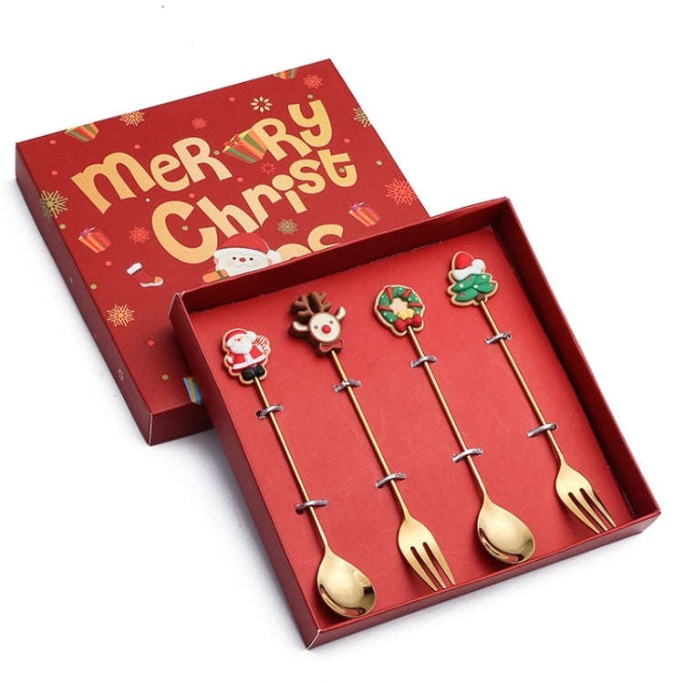 4pcs /Pack Christmas Gift Spoon Cartoon Fruit Fork Dessert Coffee Scoop, Style: A