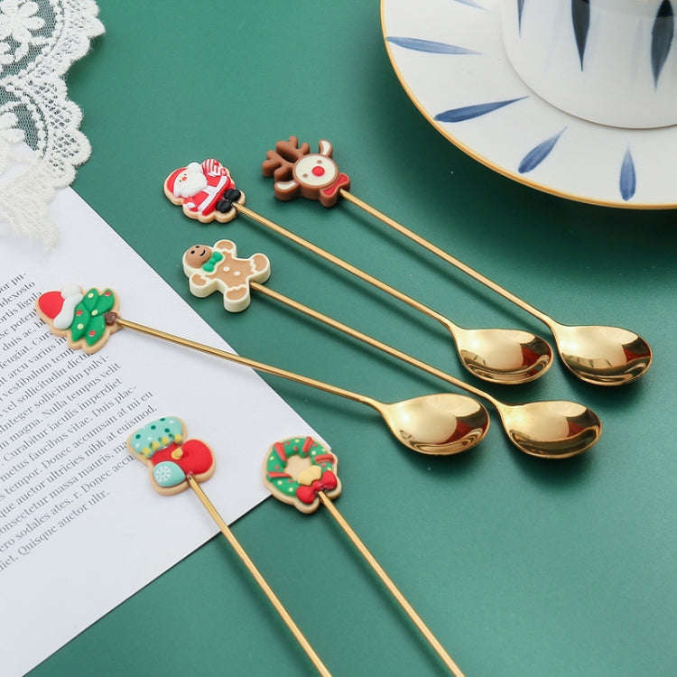 4pcs /Pack Christmas Gift Spoon Cartoon Fruit Fork Dessert Coffee Scoop, Style: D