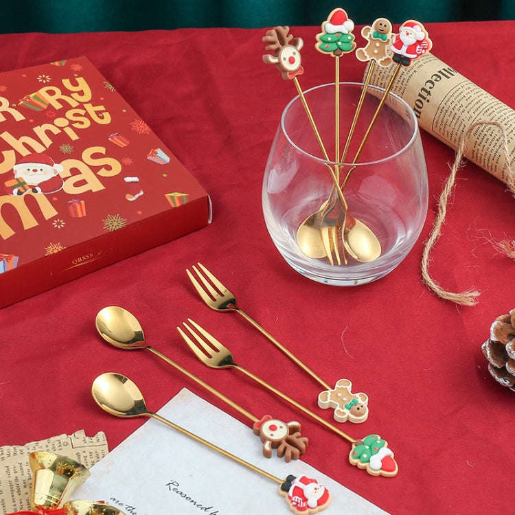 4pcs /Pack Christmas Gift Spoon Cartoon Fruit Fork Dessert Coffee Scoop, Style: A