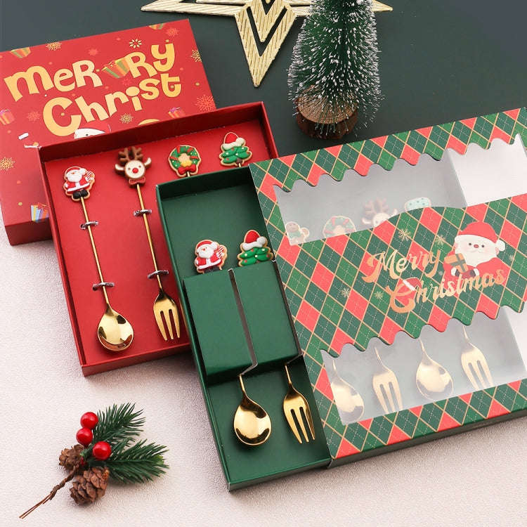 6pcs /Pack Christmas Gift Spoon Cartoon Fruit Fork Dessert Coffee Scoop, Style: Spoon (Red Box)