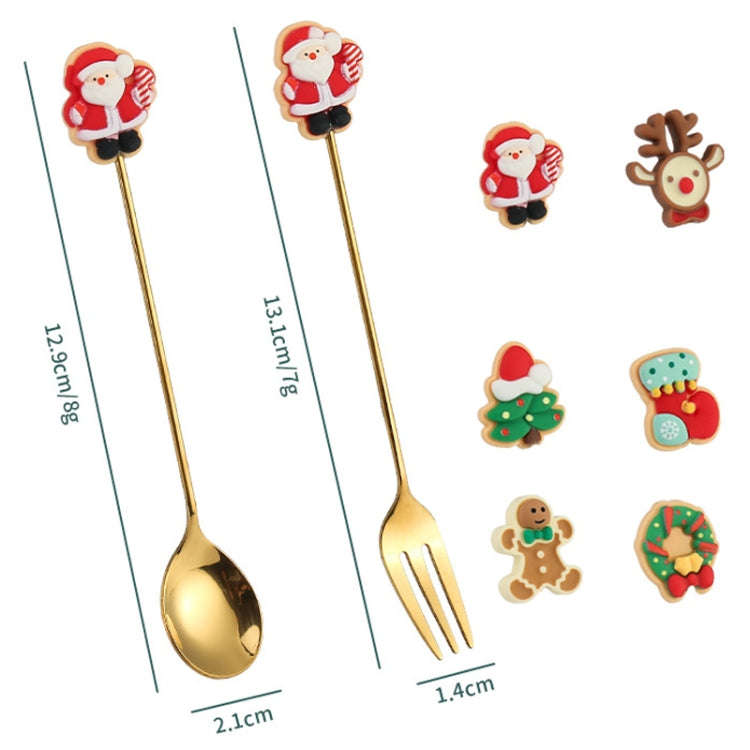 2pcs /Pack Christmas Gift Spoon Cartoon Fruit Fork Dessert Coffee Scoop, Style: Elk (Pink Box)