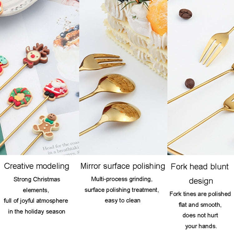 2pcs /Pack Christmas Gift Spoon Cartoon Fruit Fork Dessert Coffee Scoop, Style: Elk (Pink Box)