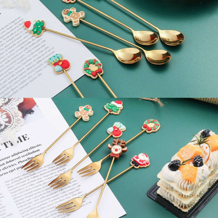 2pcs /Pack Christmas Gift Spoon Cartoon Fruit Fork Dessert Coffee Scoop, Style: Gingerbread (Pink...