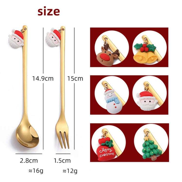 2pcs /Pack Christmas Mixing Spoon Fruit Fork With Pendant Flatware, Style: Tree (Pink Box)