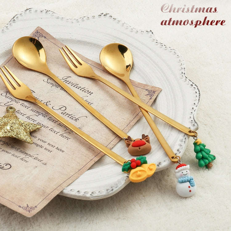 2pcs /Pack Christmas Mixing Spoon Fruit Fork With Pendant Flatware, Style: Tree (Pink Box)