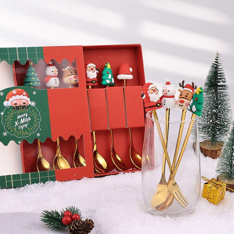 6pcs /Pack Christmas Mixing Spoon Fruit Fork With Pendant Flatware, Style: Spoon