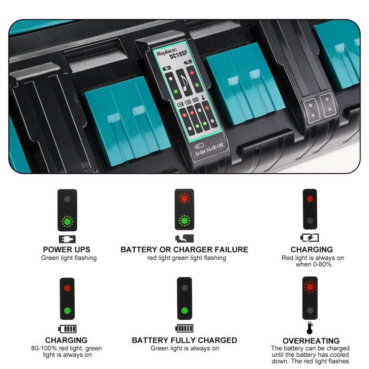 4 Ports 14.4-18V Lithium-Ion Charger DC18SF For Makita BL1430 / BL1820 / BL1830 / BL1850, Model: AU