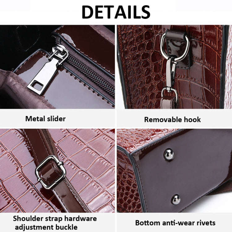 3-in-1 Women Handbag Simple Versatile Crocodile Pattern Large Shoulder Bag(Black)