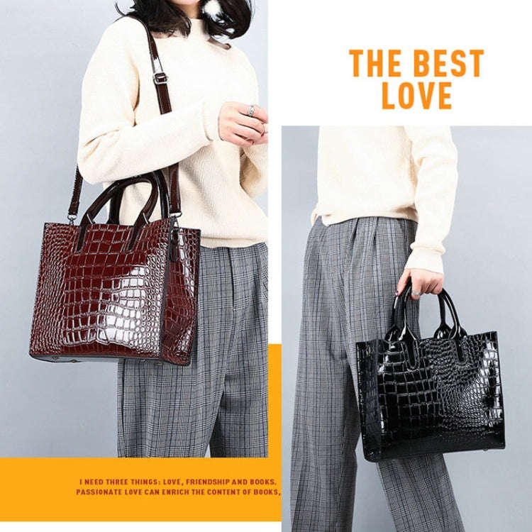 3-in-1 Women Handbag Simple Versatile Crocodile Pattern Large Shoulder Bag(Black)