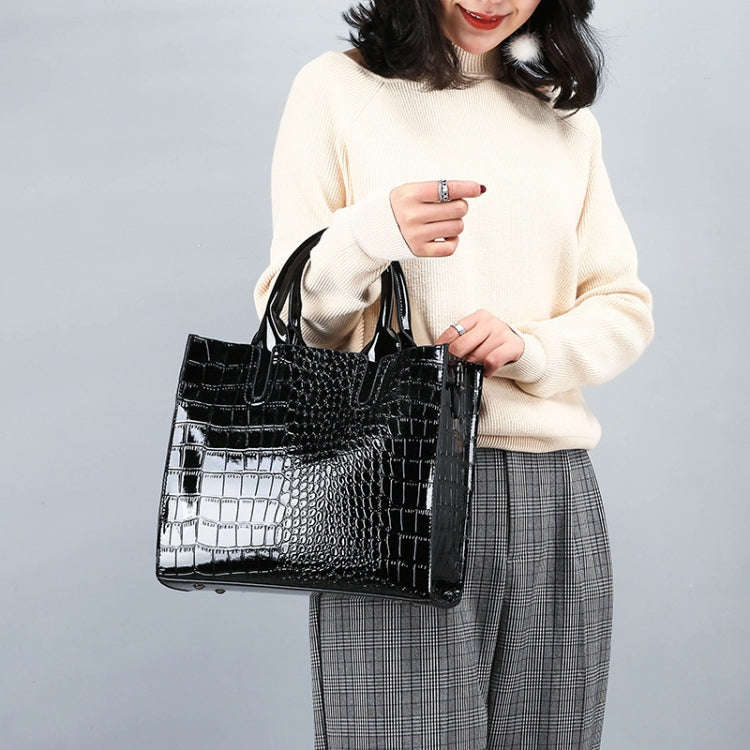 3-in-1 Women Handbag Simple Versatile Crocodile Pattern Large Shoulder Bag(Red)