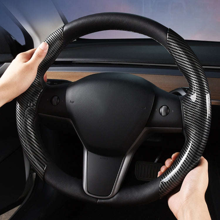 For Tesla Model3/Y 30cm Carbon Fiber Pattern Steering Wheel Handlebar Cover(Black)