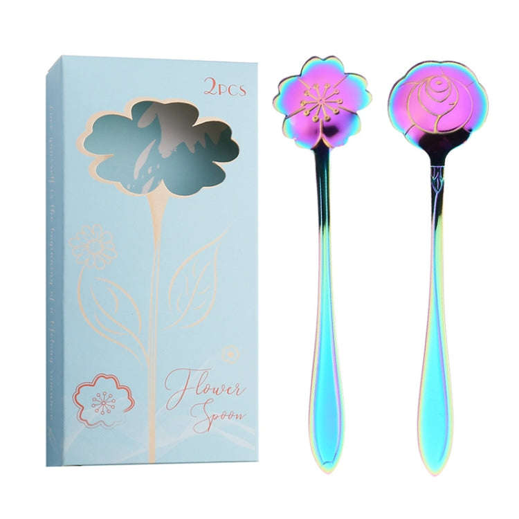 2pcs /Pack Stainless Steel Spoon And Fork Cutlery Set, Style: Colorful Spoons+Light Blue Box